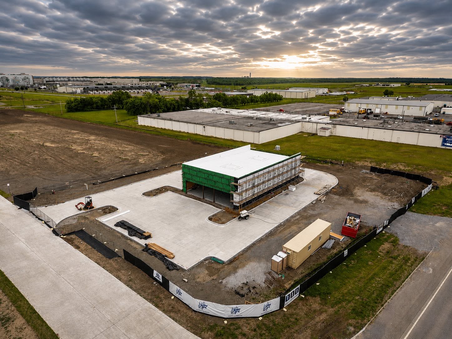 Aerial of the foundation at sunset