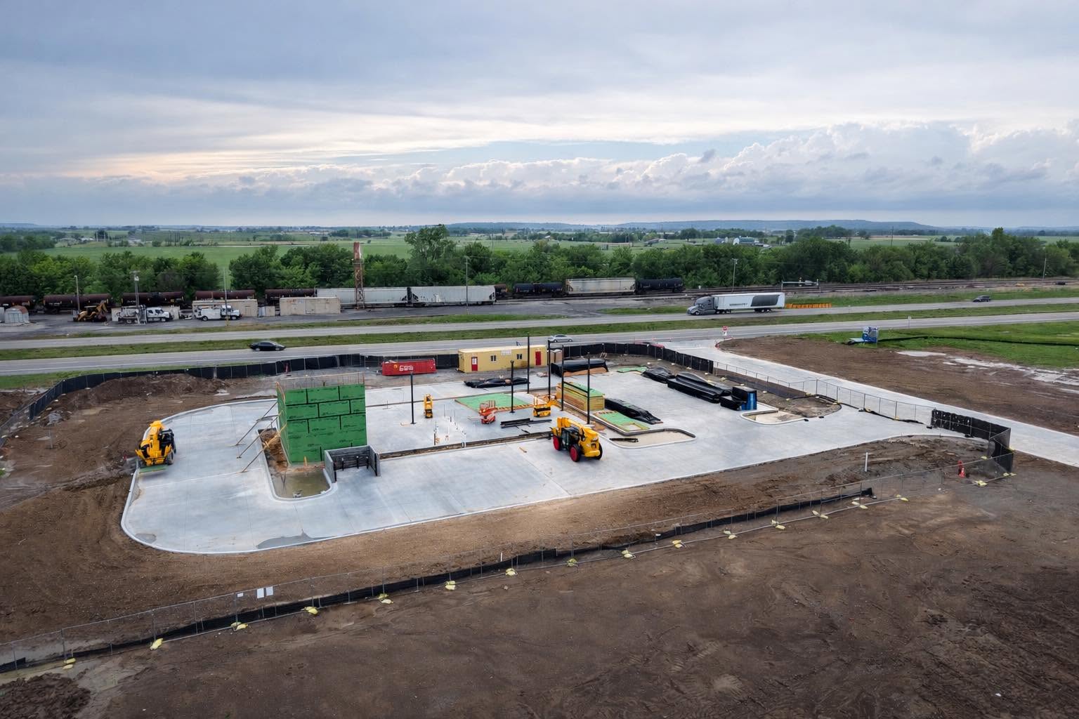 Aerial of the slab with materials staged